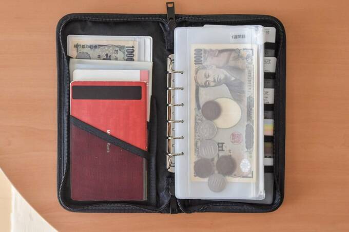 パスポートケースにお札と小銭