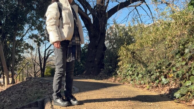 「Iライン」のダウンジャケットコーデ