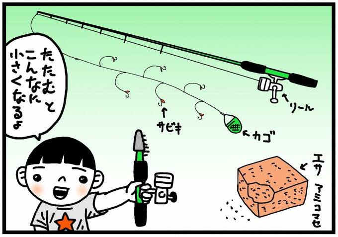 投げ竿とエサのイラスト