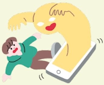 スマホから飛び出すものに驚く子ども