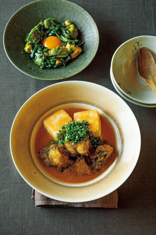 サワラと豆腐の揚げだし/アボカドニラ玉