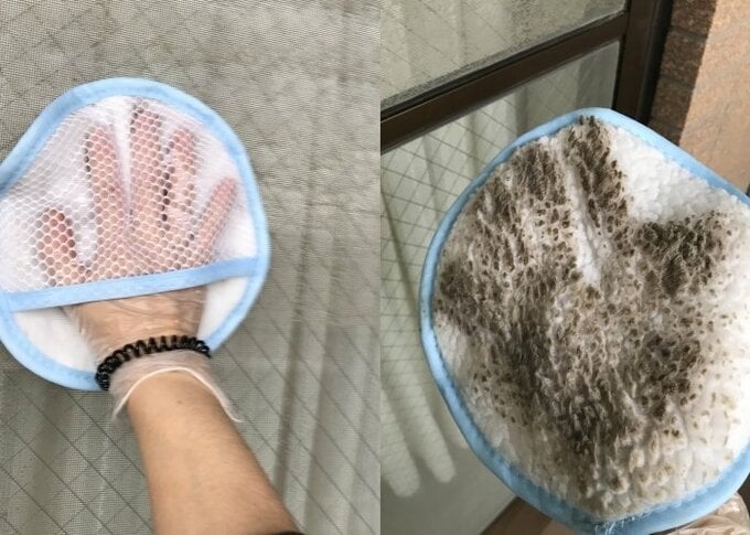網戸掃除らくらくミトンに汚れ