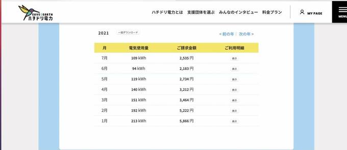 ハチドリ電力サイト