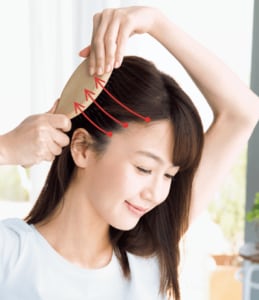 生え際から頭皮を 引っぱり上げるように ブラッシング