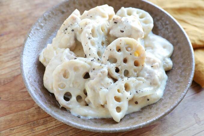 完成した鶏肉とレンコンのクリーム煮