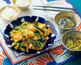 ゴーヤーチャンプルーのやせ献立。豆腐の水きりは電子レンジで簡単