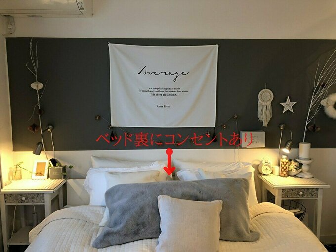 ベッドのうしろに設けたコンセント
