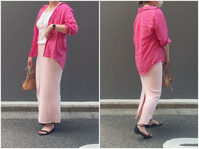 リネンシャツ着こなし