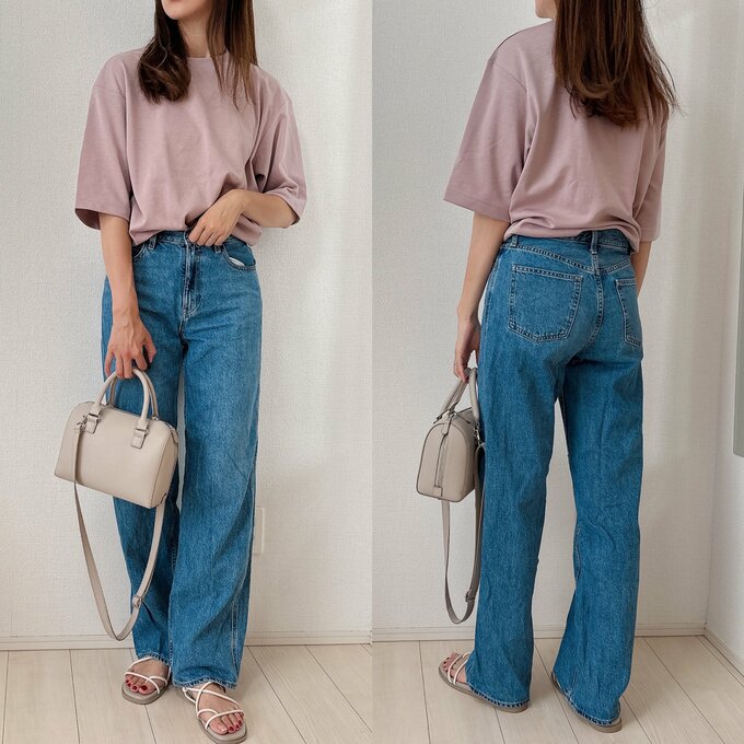 ピンクTシャツ着用