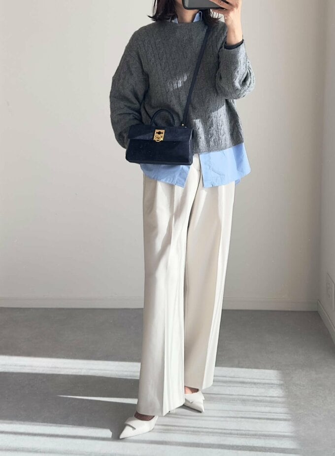 ユミさんのGU「タックワイドパンツ」コーデ3