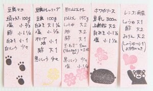 よくつくるタレやソースは付せんに書いてはっておく