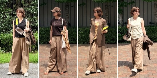 50代「3泊4日の国内旅行」着まわしアイデア。ボトムスは1本、スカーフがマスト