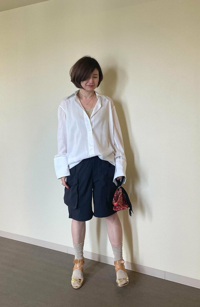 ユニクロユーのハーフパンツ着まわしコーデ3