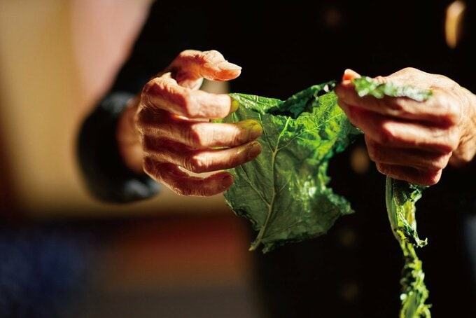 青菜の漬物をつくる若杉ばあちゃん