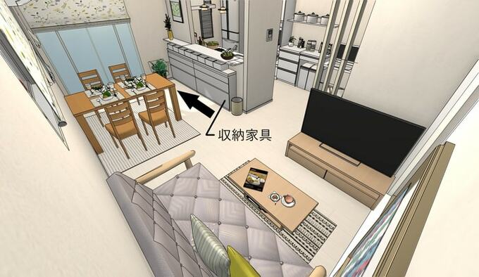 動線に沿って収納家具をレイアウト