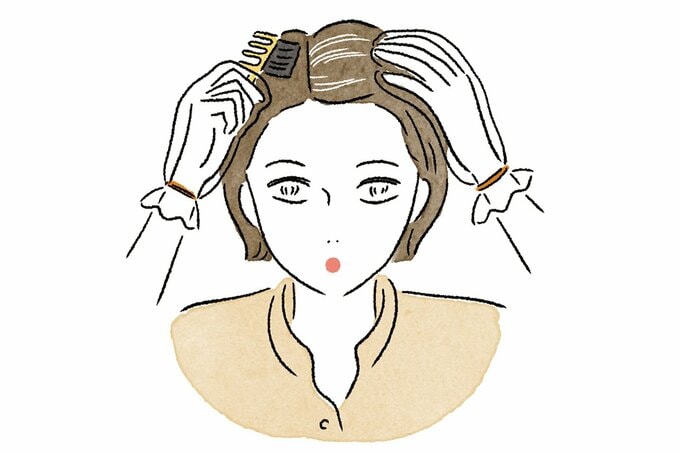 カラートリートメントをする女性のイラスト