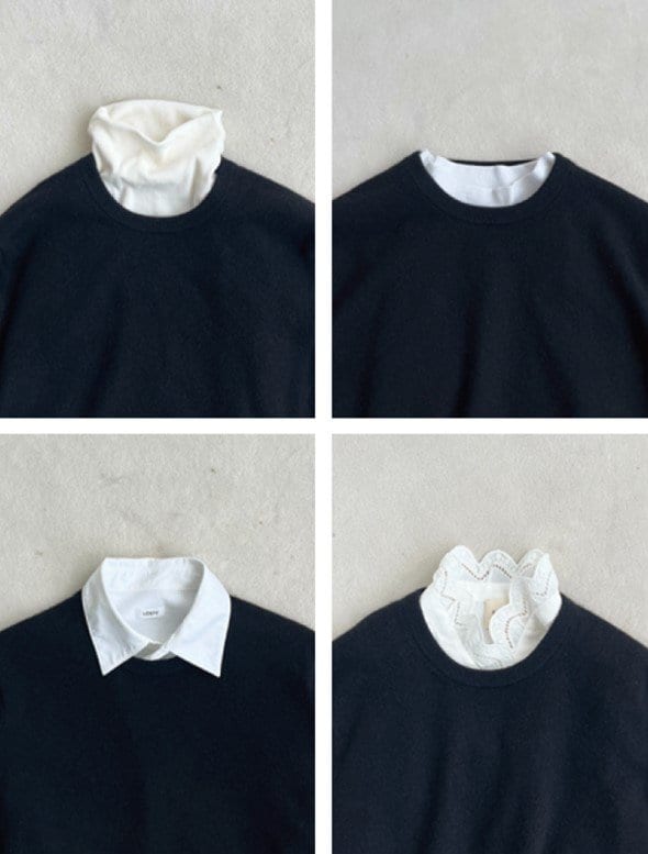 トレーナーと白シャツの着こなし