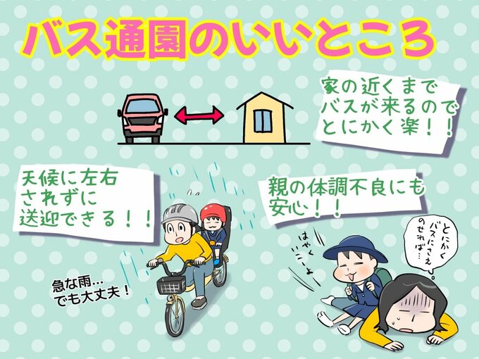 バス通園のいいところイラスト