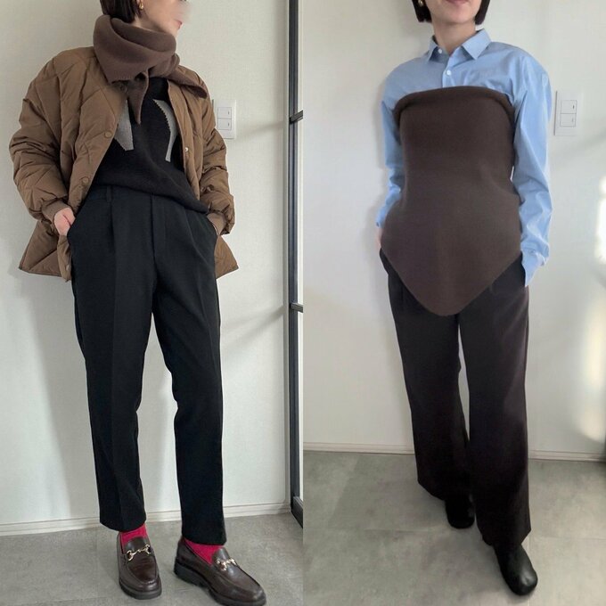 三角ストールのアレンジコーデ