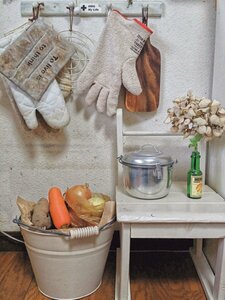 白く塗ったバケツに入れて飾る