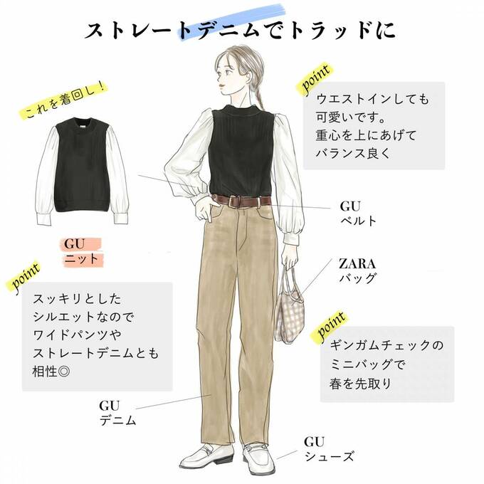 ストレートデニムでトラッドに