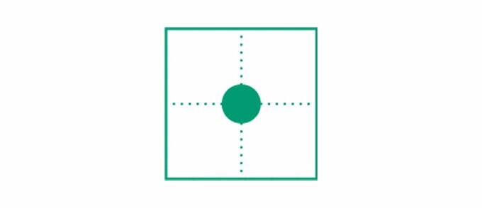 四角の中に十字の点線と交点に大きな丸