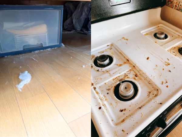 コンロの汚れ、床の汚れ