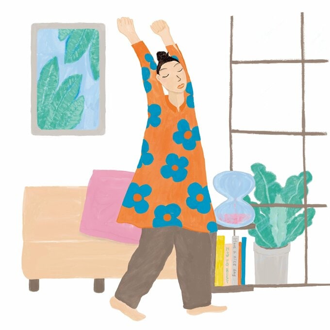 伸びをする女性のイラスト