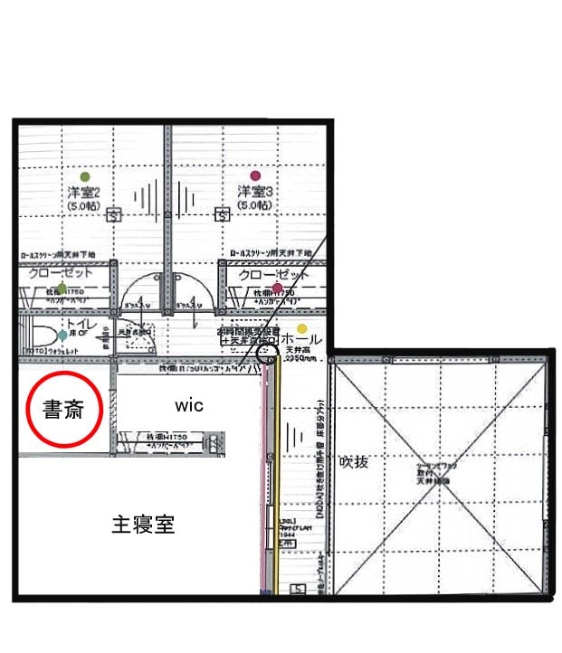 2階の書斎がある場所を示した間取り図