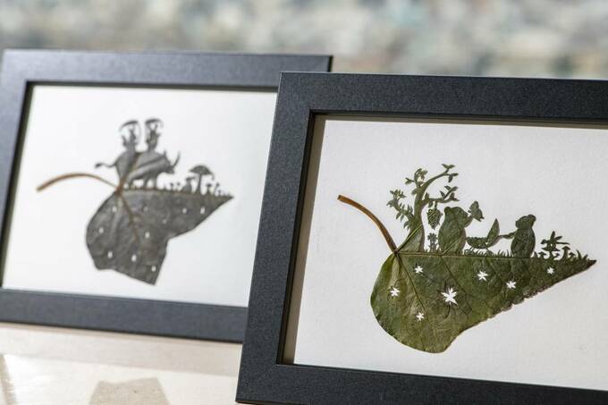 葉っぱ切り絵作品