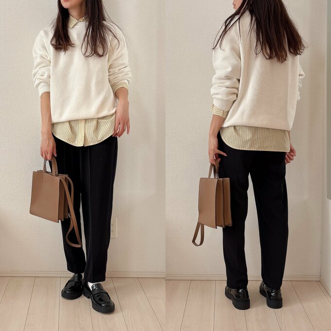 シャツともレイヤードしやすいコーデ