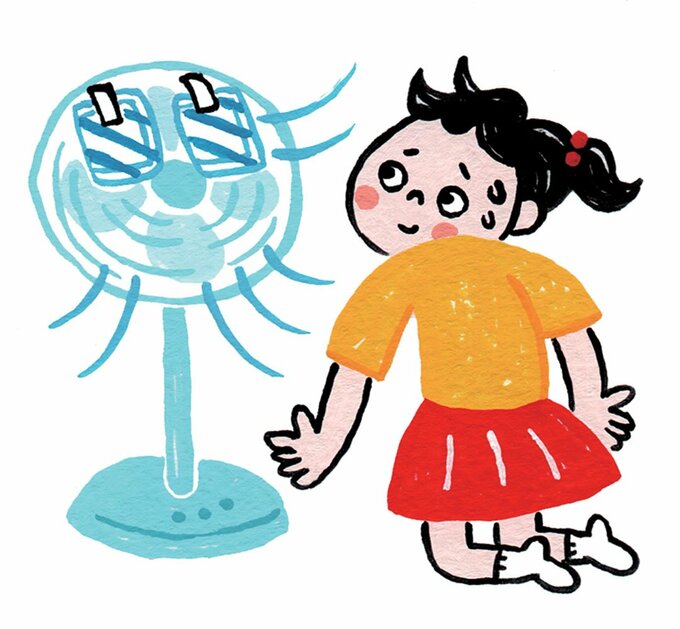 イラスト扇風機の前に女の子