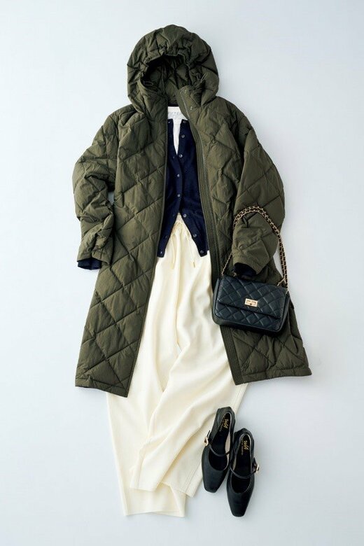 パンツスタイルにコートを合わせたコーディネート