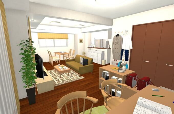 12畳のリビングダイニングが機能別にゾーニングできた