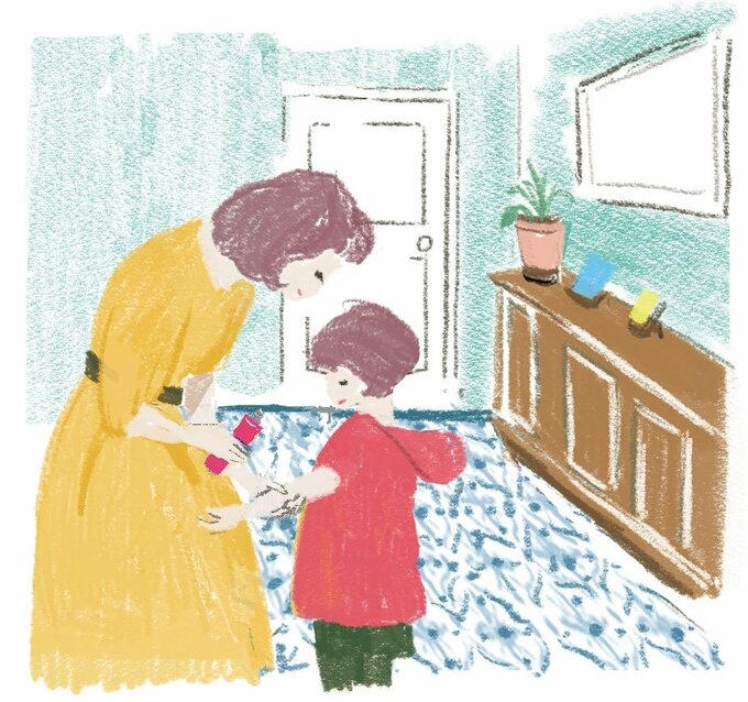 ケアをする母子イラスト