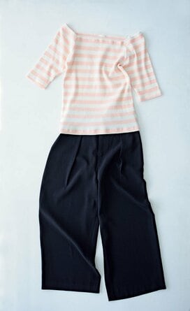 ユニクロ、無印、GUのカラーボーダーは、ボトムとのカラーリングでトレンド感を！