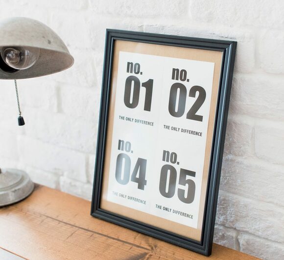 黒のフレームにスタイリッシュなポスターを入れて