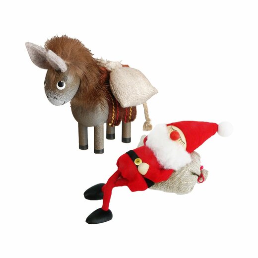 寝ているサンタとのぞきこむロバ