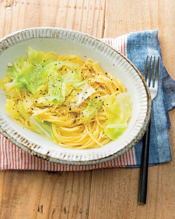 包丁不要のキャベツのチーズパスタ