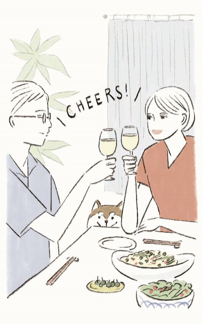 乾杯する男女のイラスト