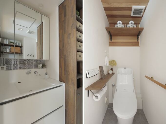 素材でアクセントをつけた水回り