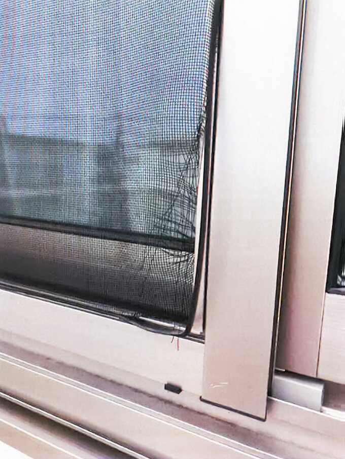 雹で破られた網戸