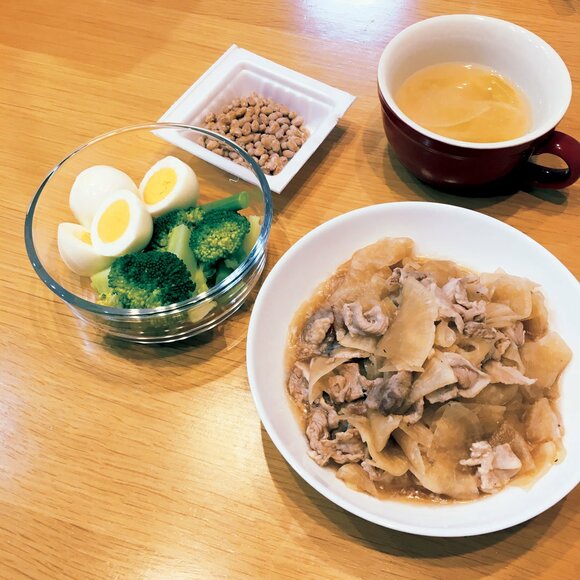 納豆スープ卵ブロッコリー