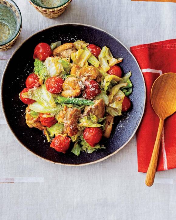 鶏肉とキャベツのチーポン炒め