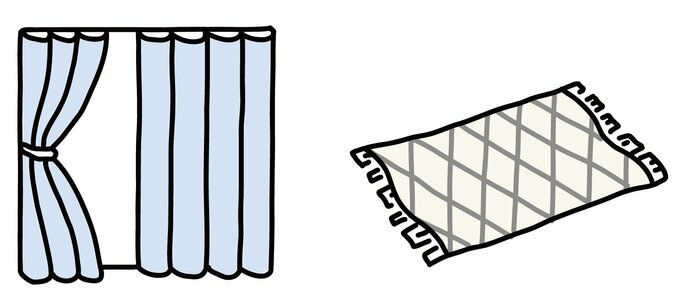 カーテンとラグ