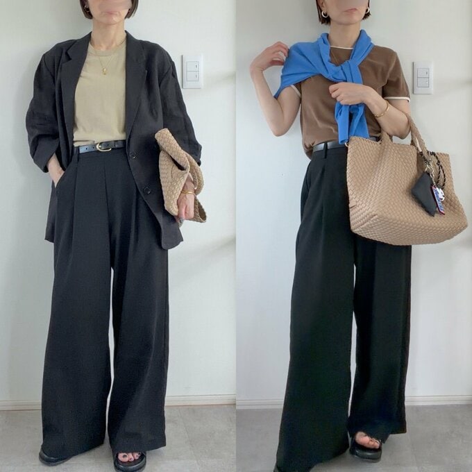 おとさんリネン混ワイドパンツ着まわし