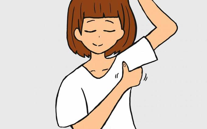 脇をもむ女性イラスト