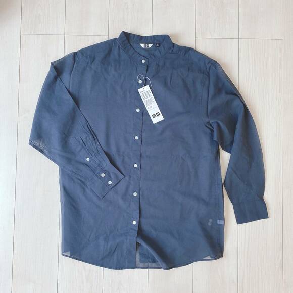 シアーバンドカラーシャツ