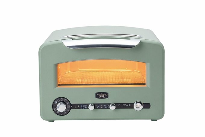 くすんだグリーンカラーのグラファイトグリル&トースター