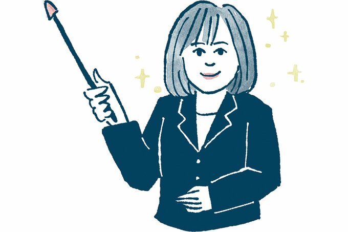 スーツを着て指し棒を持った女性のイラスト
